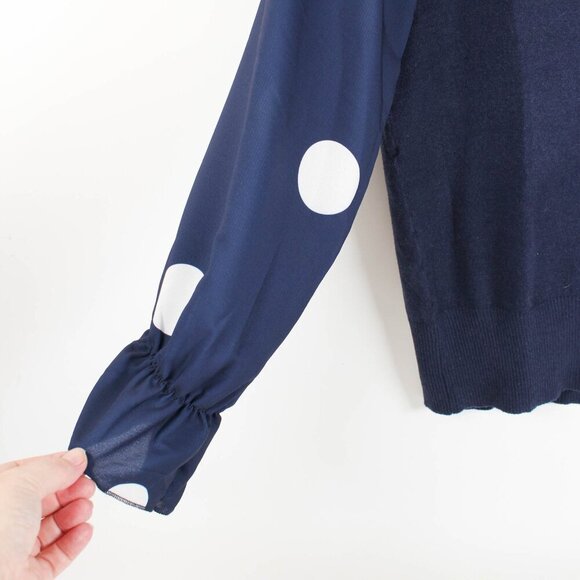 Suzanne Betro Blue Sweater Polka Dot Sleeves - L/XL - Picture 3 of 6